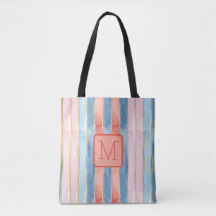 Bolsa Tote Listras Verticais Tons de Coral Bloco de Cor Monog