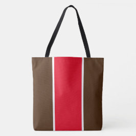 Bolsa Tote Listras Verticais Vermelho Brilhante Marrom Cacau 