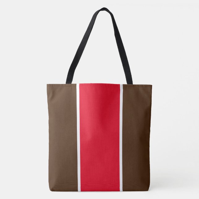 Bolsa Tote Listras Verticais Vermelho Brilhante Marrom Cacau  (Frente)