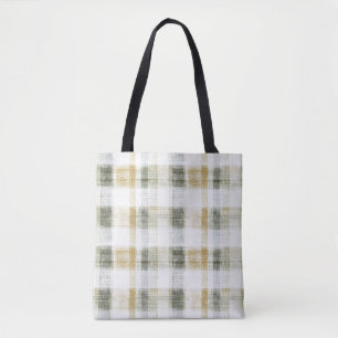 Bolsa Tote Listras Xadrez Amarelas Verde Branco