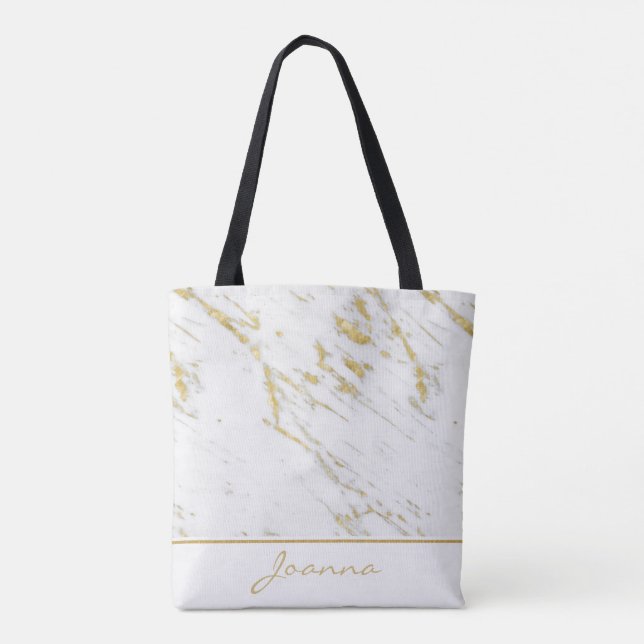 Bolsa Tote Lítima Dourada de mármore branco monograma (Verso)