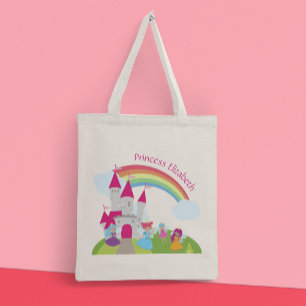 Bolsa Tote Little Girl Fairy Princess com Rainbow e Castle