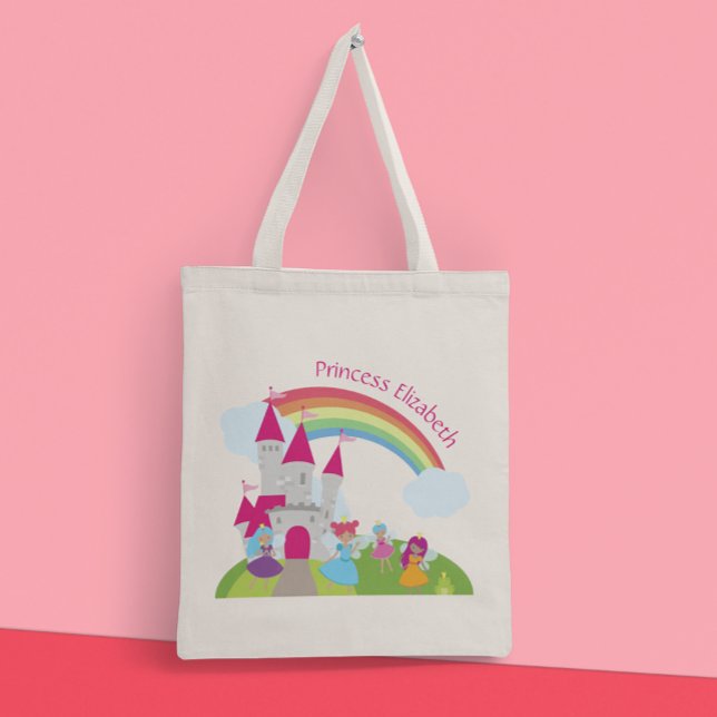 Bolsa Tote Little Girl Fairy Princess com Rainbow e Castle (Criador carregado)