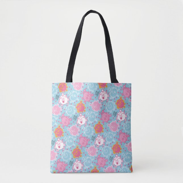 Bolsa Tote Little Miss Princesa | Padrão Bonito rosa e azul (Frente)