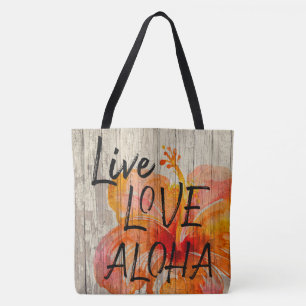 Bolsa Tote Live Love Aloha Hibiscus Beach Sinal