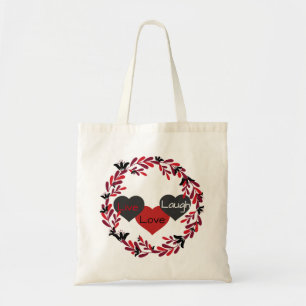 Bolsa Tote Live Love Laugh Red, White e Black Heart Design