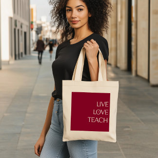 Bolsa Tote "LIVE LOVE TEACH" Vermelho profundo e creme Tote B