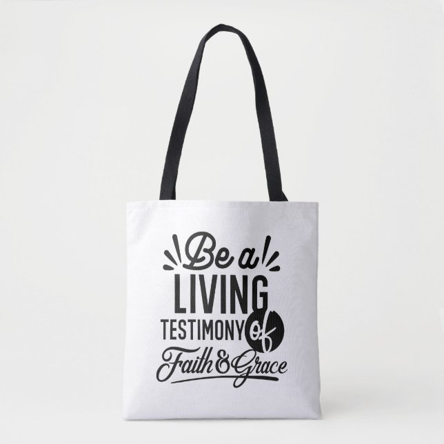 Bolsa Tote Living Testimony Bible Quote Christian Motivation (Frente)