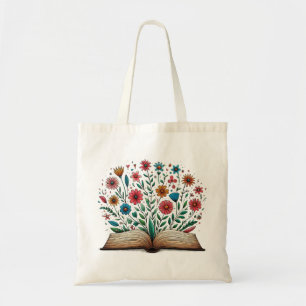 Bolsa Tote Livro Aberto Desenho com floração colorida
