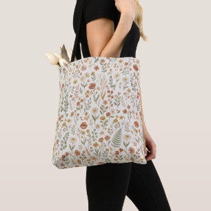 Bolsa Tote Livro Botânico Floral de Flores Silvestres Boho Co