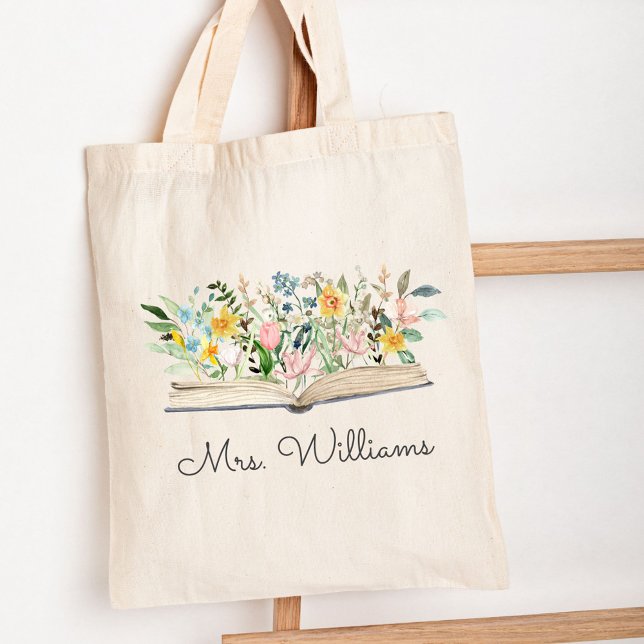 Bolsa Tote Livro de Aquarela Flor Floral Agradecimento ao Pro (Close up)