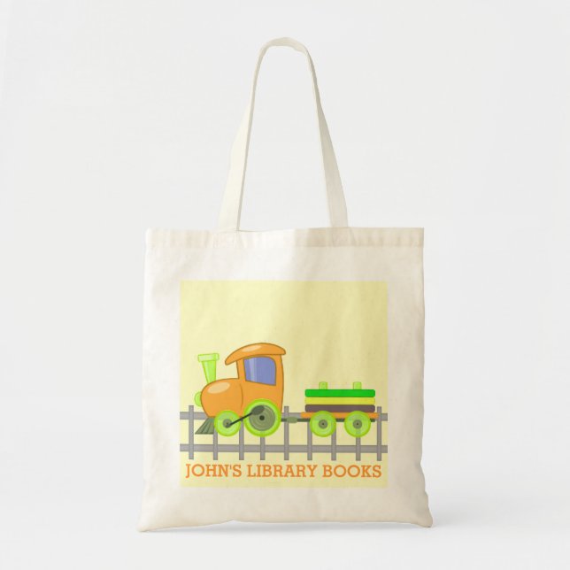 Bolsa Tote Livro de Biblioteca de Comboios Laranja Token Bag (Frente)