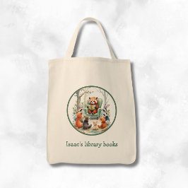 Bolsa Tote Livro de biblioteca personalizado do panda vermelh