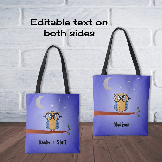 Bolsa Tote Livro de texto personalizado da coruja-noite (Criador carregado)