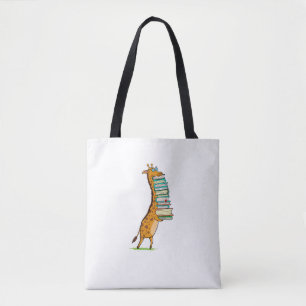 Bolsa Tote Livro Engraçado Lendo Girafa Eu Amo Minha Bibliote
