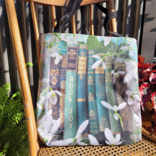 Bolsa Tote Livro Joy Livros Verdes Antigos e Flores da primav