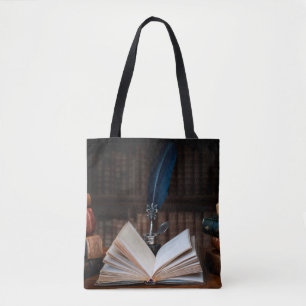 Bolsa Tote Livros antigos, canetas-de-colina e poeira-tinteir