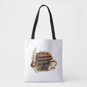 Bolsa Tote Livros Antigos & Cantinho de Leitura Aconchegante 