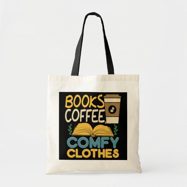 Bolsa Tote Livros Café Comfy Escritor Literário Lendo Engraça (Frente)