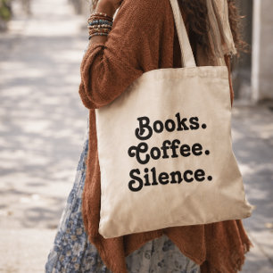 Bolsa Tote Livros. Café. Silêncio. Design de Reserva Simple