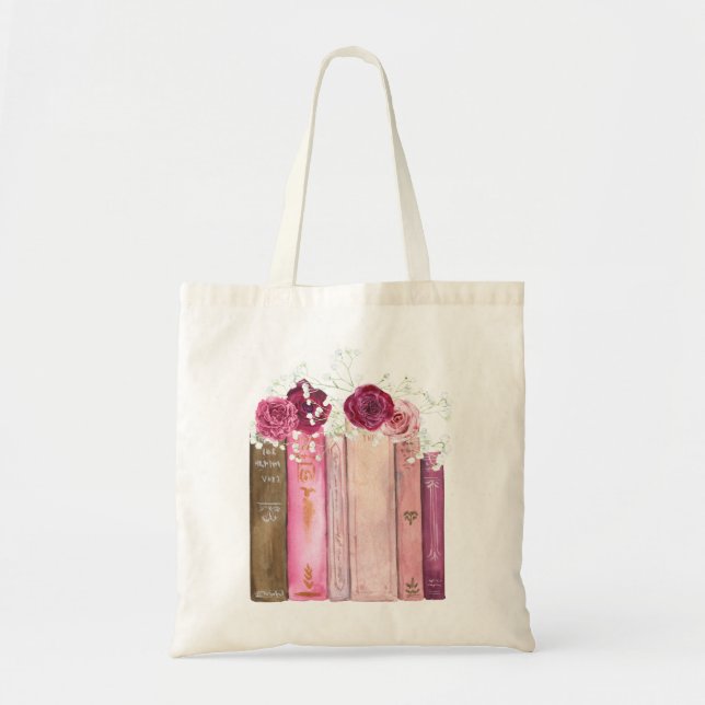 Bolsa Tote Livros com Flores Magenta (Frente)