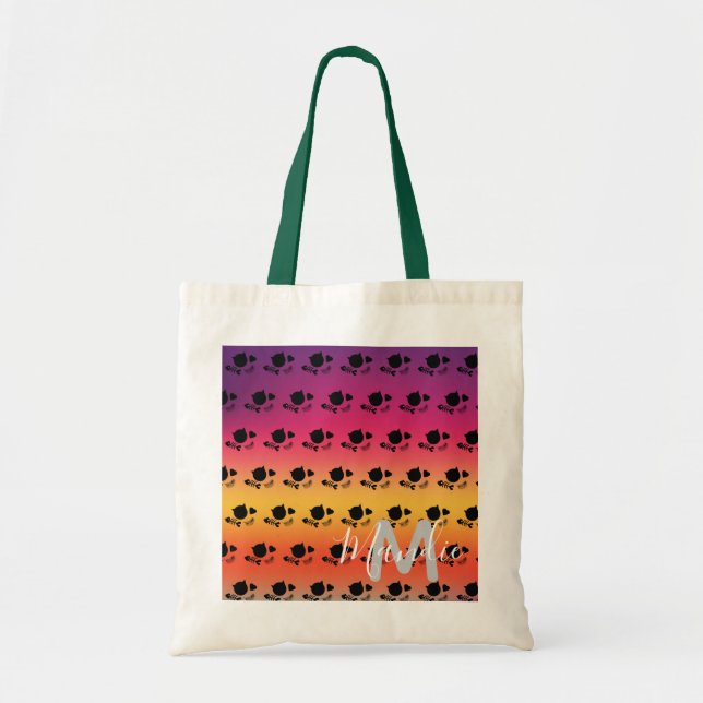 Bolsa Tote Livros da Biblioteca com Nome Arco-íris de Gatos P (Frente)