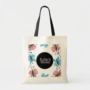 Bolsa Tote Livros de Biblioteca Personalizados Borboletas Cut