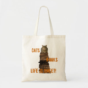 Bolsa Tote Livros de gatos a vida é doce - laranja/marrom