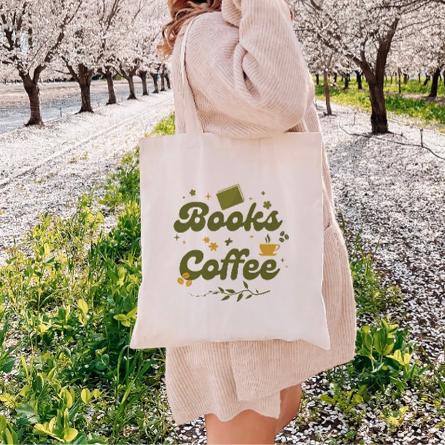 Bolsa Tote Livros Florais Retro e Livro de Café (Criador carregado)