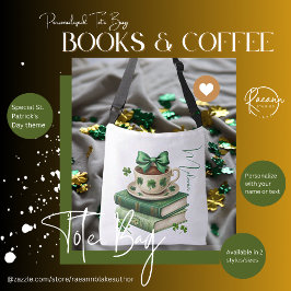 Bolsa Tote Livros Personalizados, Café & Shamrocks