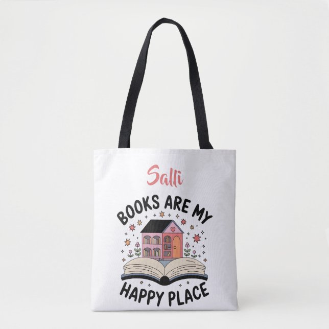 Bolsa Tote Livros São Meu Lugar Feliz Personalizado (Frente)