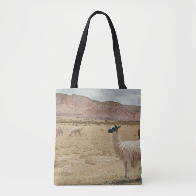 BOLSA TOTE LLAMA BRANCO NA GRAMA MARCADA (Frente)