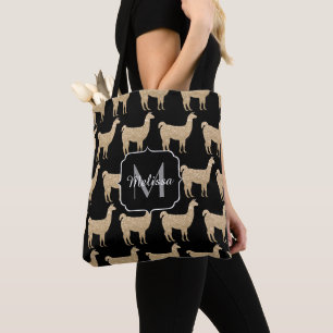 Bolsa Tote Llama Champagne Padrão de Sparkles Dourados Monog