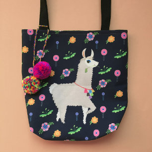 Bolsa Tote Llama com Flores