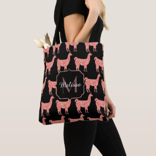 Bolsa Tote Llama cor-de-rosa brilho do coral Espargos Monogra