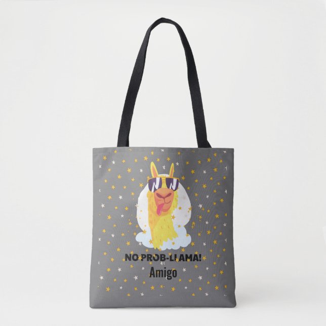 Bolsa Tote Llama Divertido Fofo Sem Problemas com Estrelas  (Frente)
