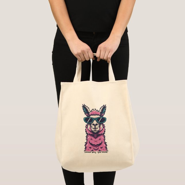 Bolsa Tote Llama diz que você é Rock | pose Quirky em óculos  (Frente (produto))