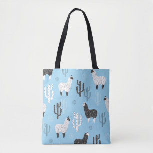 Bolsa Tote Llama e cacto, padrão fofo.