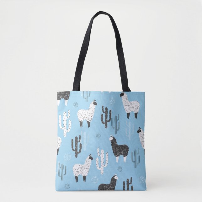 Bolsa Tote Llama e cacto, padrão fofo. (Frente)