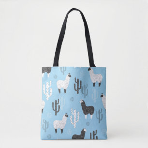Bolsa Tote Llama e cacto, padrão fofo.