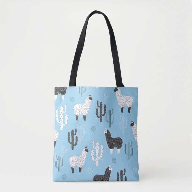 Bolsa Tote Llama e cacto, padrão fofo. (Frente)