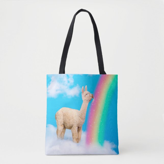 Bolsa Tote Llama Licitando o Arco-Íris (Frente)