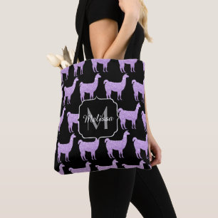 Bolsa Tote Llama Light Purple Sparkles, padrão Monograma