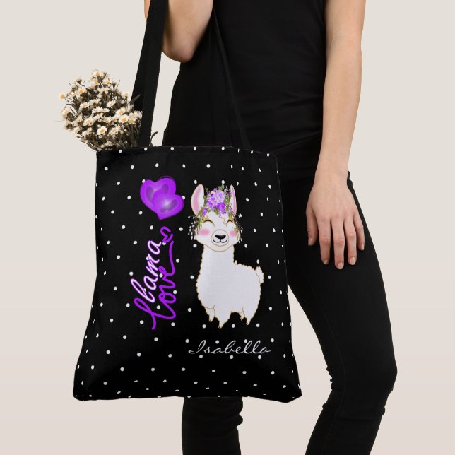 Bolsa Tote Llama Love - Purple (Close Up)