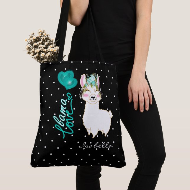 Bolsa Tote Llama Love - Teal (Close Up)