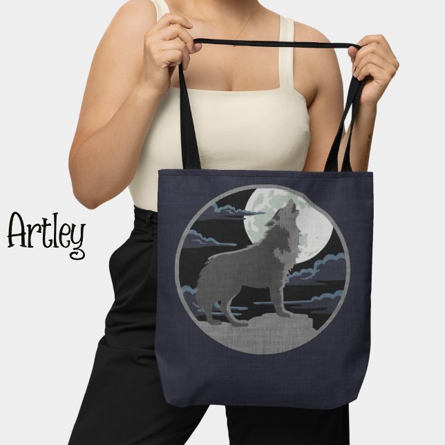 Bolsa Tote Lobo Azul Russo Howling na cena da Lua (Criador carregado)