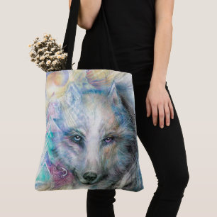 Bolsa Tote Lobo Branco Colorido Artístico