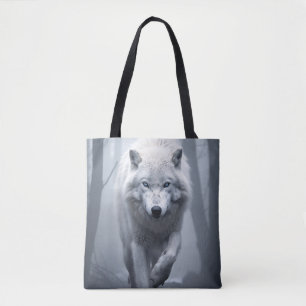 Bolsa Tote Lobo Branco na Floresta Foggy