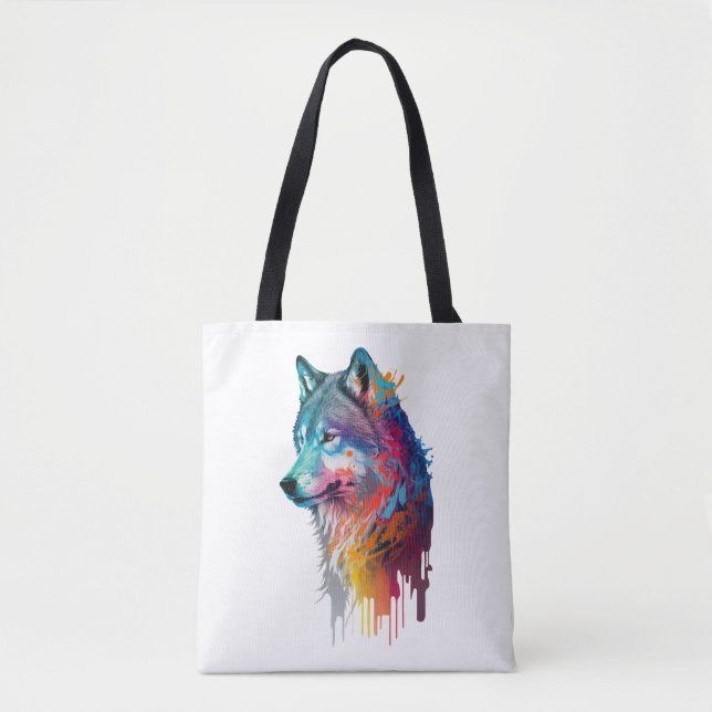 Bolsa Tote Lobo Colorido (Frente)