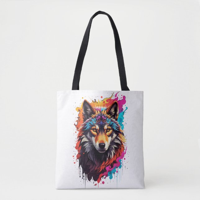 Bolsa Tote Lobo Colorido (Frente)